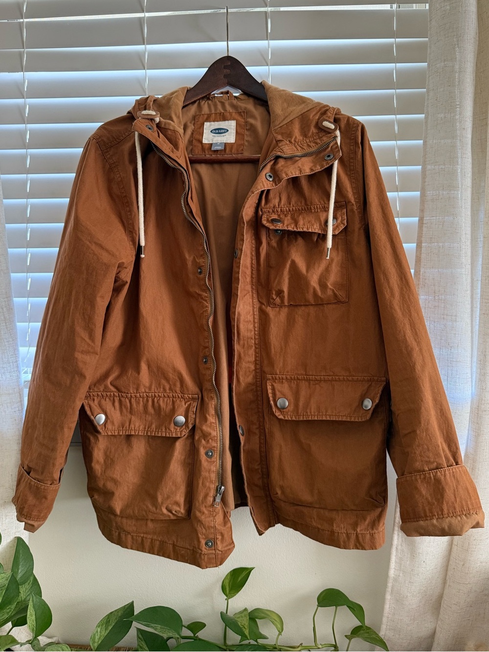 Old Navy | Utility Cargo Hooded Canvas Jacket Brown Casual | Men's M